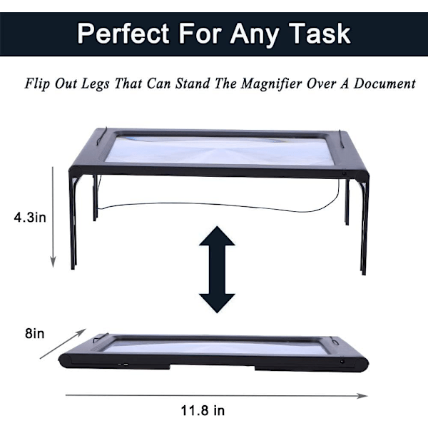 Glass Large Full-Page Rectangular 3X Magnifier LED Lighted I