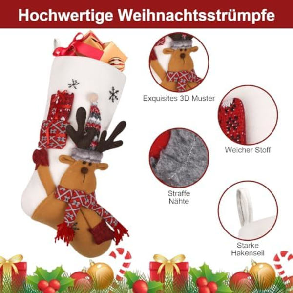 Personaliserede Jule Strømper 3 Styk Stor Hvid Hængende Jule Strømper Jule Støvle til Pejs Ornament, Dør