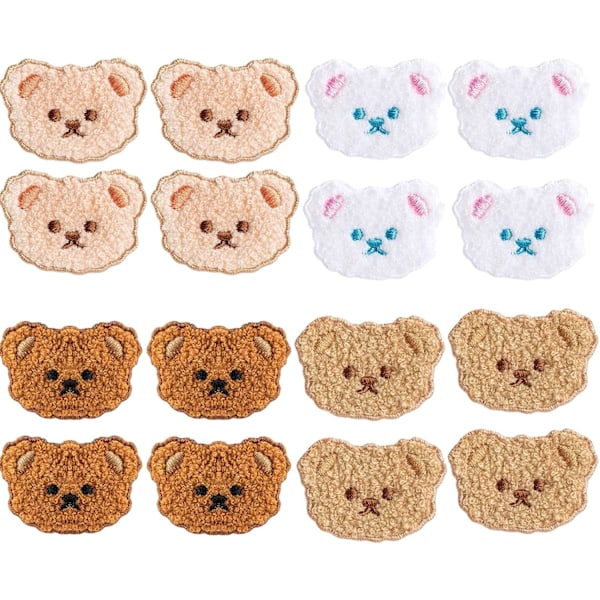 16 st Cartoon Bear Broderade Lappar, Söta Björnar Lappar för Kläder, Broderade Sy Applikation Reparationslapp Jeanslapp