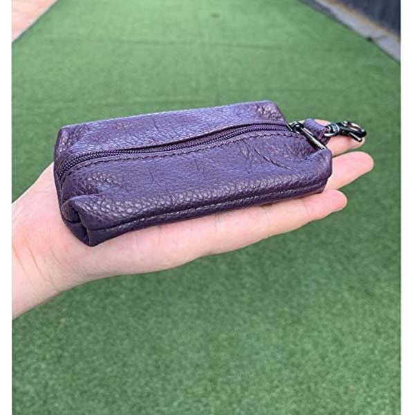 12x7.6cm Unisex Nyckelhållare i äkta läder, plånboksfodral, väska, nyckelring med nyckelring & blixtlås (lila)