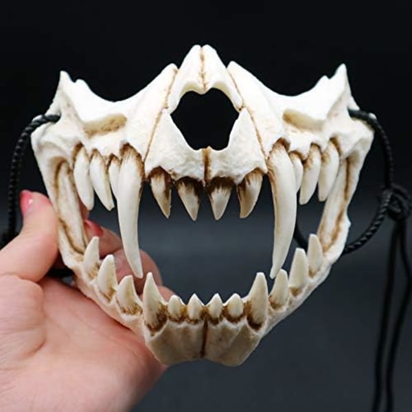 Japansk Halloween Maske Halv Ansigt Harpiks Hvid Kranie Maske Horror Tiger Cosplay Maske Halloween Dekoration