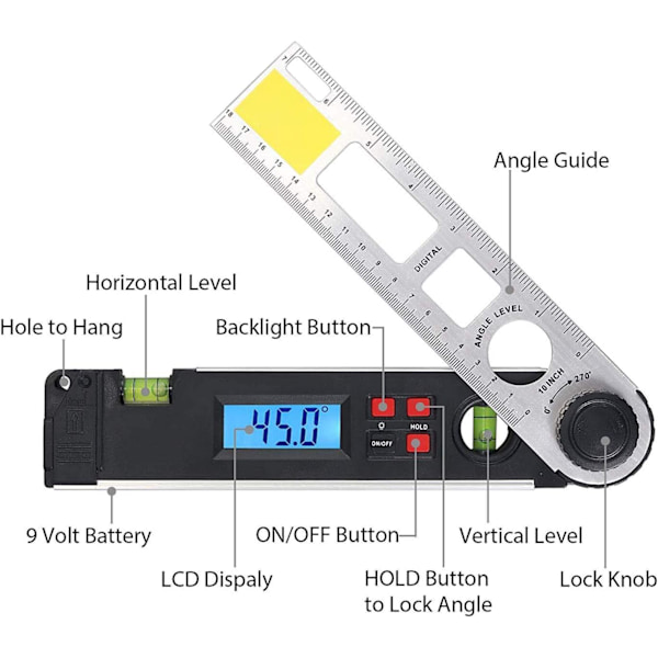 Digital vinkelmätare 0~270° Digital LCD lutningsmätare Vattenpass Vinkelmätare Gauge Mete