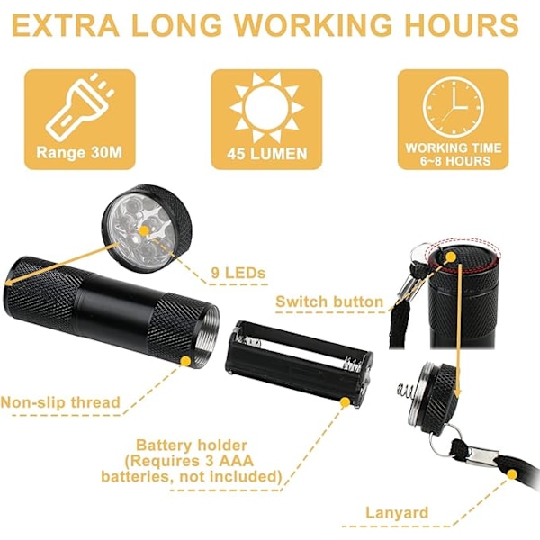 Mini lommelykt: 8 stk LED lommelykt for barns bursdag