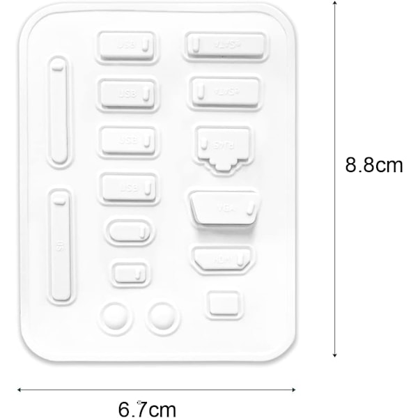 16 kpl silikonista valmistettua pölysuojatulppaa (valkoinen), tietokoneen liitäntäsuojus