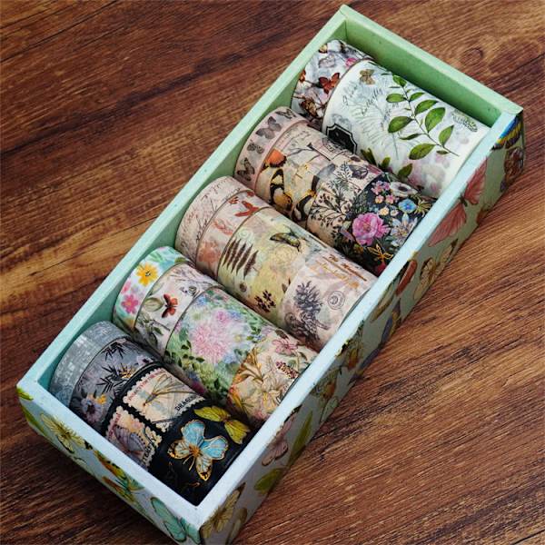 18 ruller vintage washi tape sæt - guldfolie - farverig dekorativ