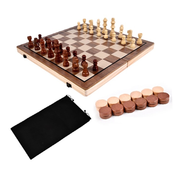 Schackset och damspel, 2-i-1 hopfällbar schackbrädesats, magnetiska schackpjäser, bärbart reseschack