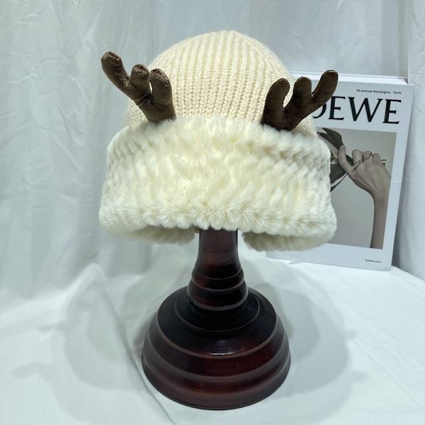 Joululahja, söpö peuran sarvien plyysivillahattu naisille, talvinen lämmin ja monipuolinen beige 1 piece
