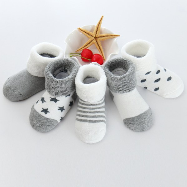 (12-14cm) Baby Toddler Ankle Socks Thick Winter Cotton Gray Pack o