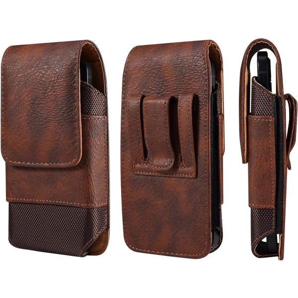 Bæltepose til mænds telefon Brun, universel lædertelefon bæltetaske Sports Fanny Packs Bærbar taske