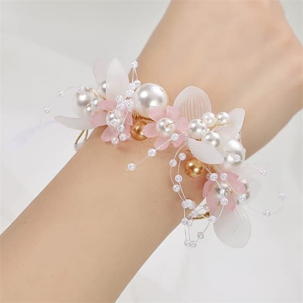 （rosa）2 stk Pearl Crystal Wrist Corsage Brudepike Barn Håndblomst Bryllup Vakker brud Weddi