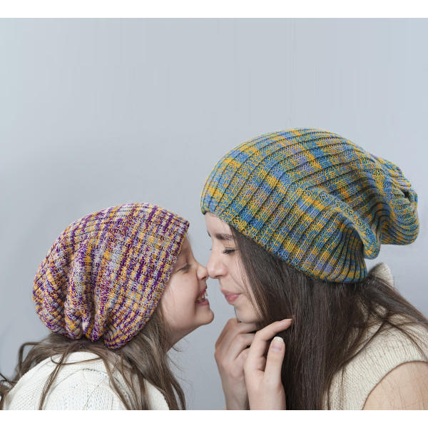 Kvinners Slouchy Beanie Hat-Blå Grønn Blandet Farge Strikket Lang Ba