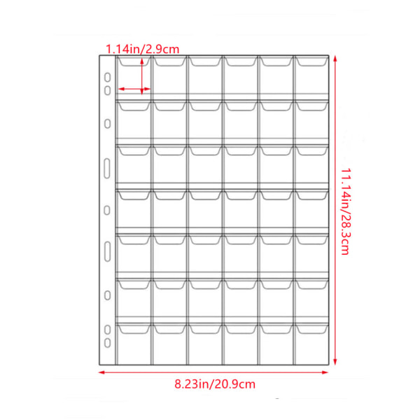 6 ark arkmappar för mynt, plastfickor för myntalbum med 9 standardhål 42 fack för myntsamling