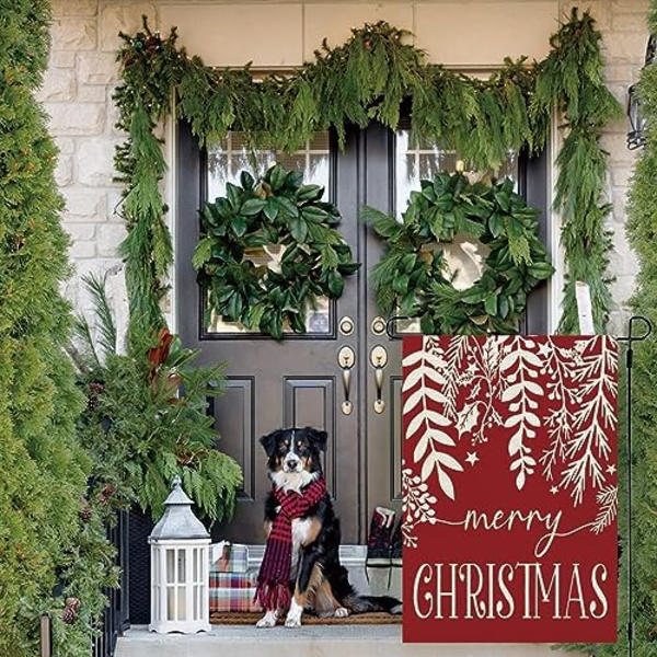 12x18 Tommer Glædelig Jul Blomsterhaveflag Lille Dobbeltsidet Rød Burlap Udendørs Have Vinter Dekoration