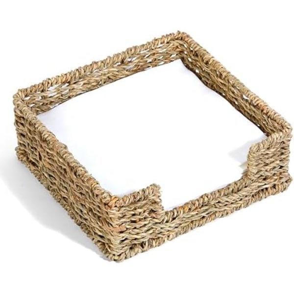 20x20x7cm Serviet Holder i Søgræs til Spisebord, Flad Kvadratisk Serviet Holder til Papirservietter Cocktail Moderne Flettet
