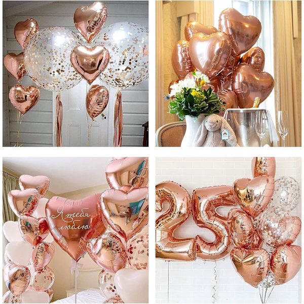 Hjerteformede balloner, 50 stk. rosegold hjerteballoner, hjerteballoner, folieballoner, til fødselsdag,