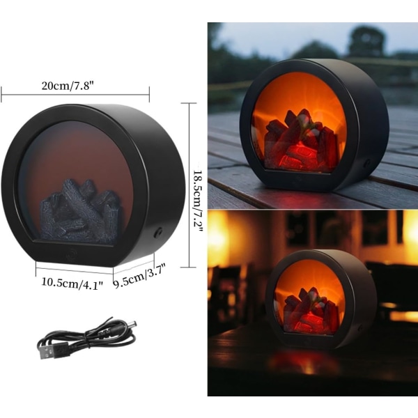 (8,2 x 7,2 x 3,75 tum) Liten mysig öppen spis Lykta Traditionell realistisk flammeffekt LED-bord