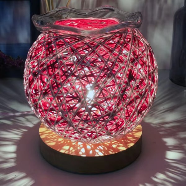 （Hvid rød）Hamp rattan kugle kreativ bordlampe Romantisk soveværelse