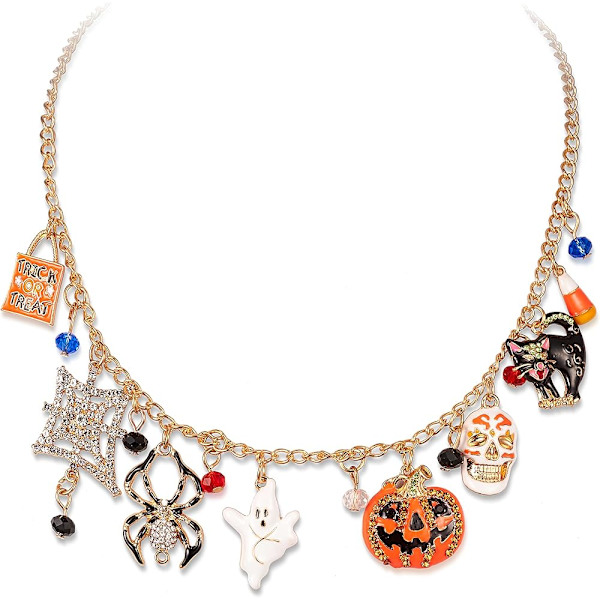 Halloween-element halskjede, Trick or Treat gresskar edderkopp spøkelse Halloween-fest chunky choker halskjede