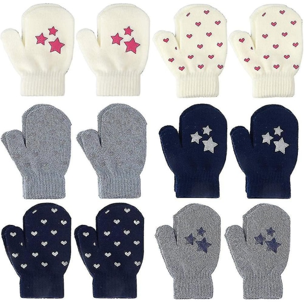 6 Pairs Baby Knitted Gloves Elastic Full Finger Gloves Neutr