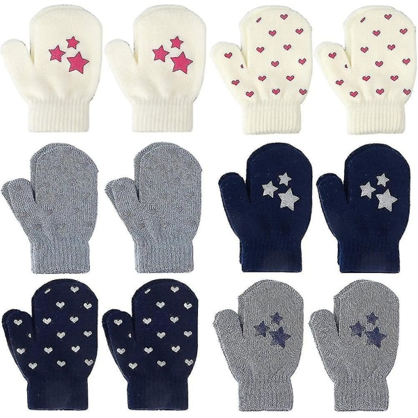 6 par baby stickade vantar elastiska helfinger vantar neutrala