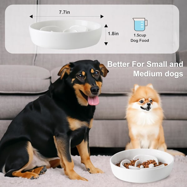1 st Slow Feeder Hundskål, 1,5 Koppar Valp Slow Eating Skål, Hund Slow Food Matning Husdjur Skål Keramik Hund Rätter för att Sakta Ner
