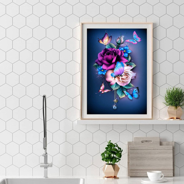 30 x 40 cm, Fleurs papillons colorées Diamond Painting Broderie
