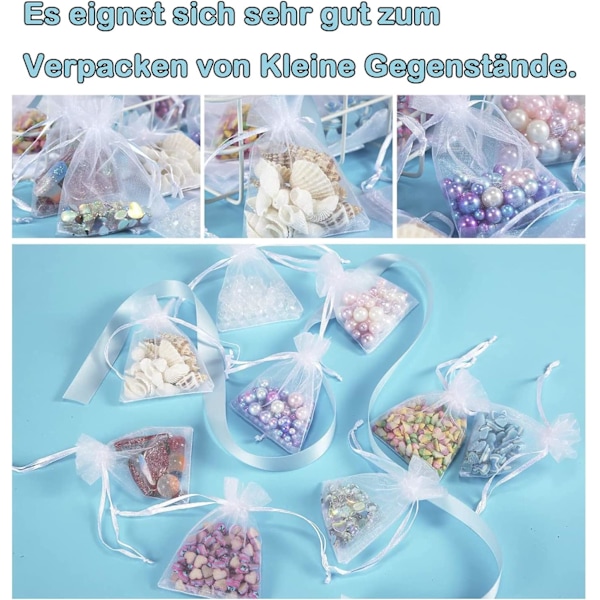 100 st vita organza påsar, 7 x 9 cm, presentpåsar