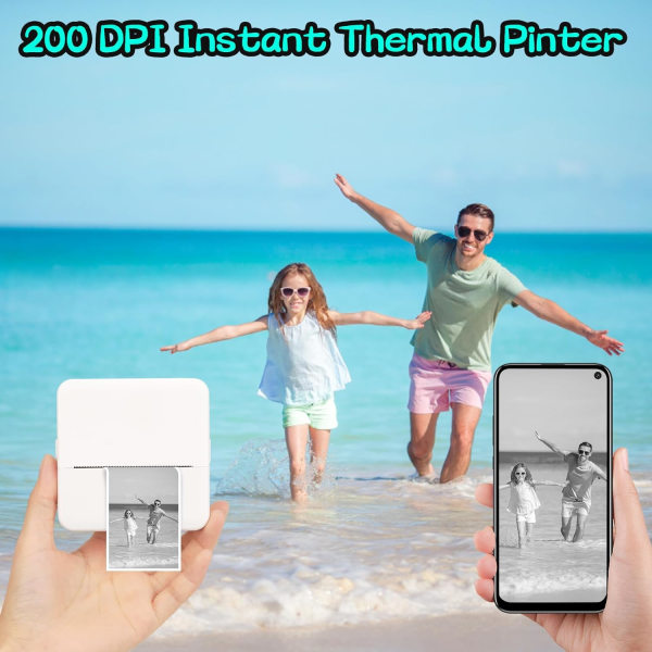 Mini termisk bærbar fotoskriver, oppladbar instant trådløs lommeskriver kompatibel med iO