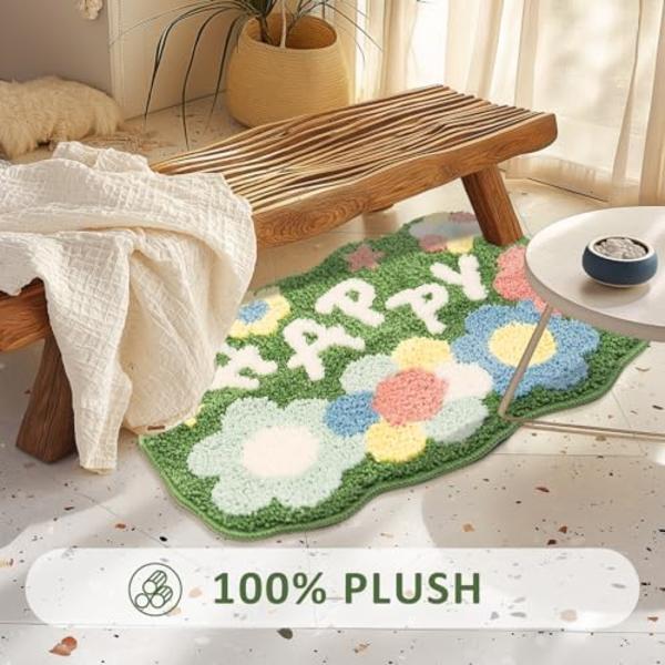 40x60cm Boho Baderomsteppe - Søt Liten Badematte Sklisikker Absorberende Badegulvmatte, Myk Grønn Matte Vaskbar Dusjmatte B