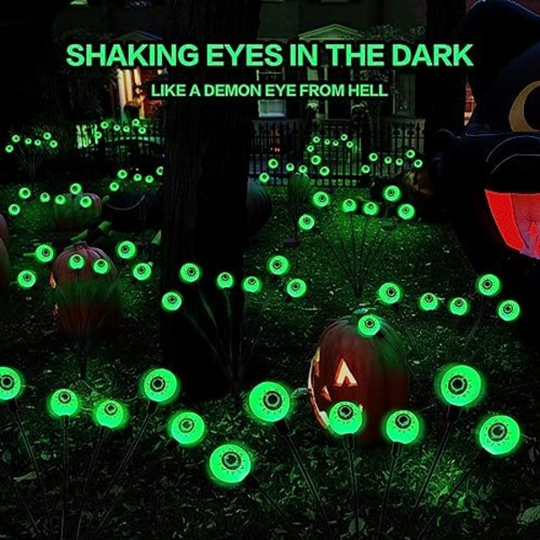 Halloween Utemiljø Dekorasjoner Solcelledrevne Skumle Øye Lys, 2PAKKER 12LED Grønne Øye Svingende Lysfluer, Vanntette