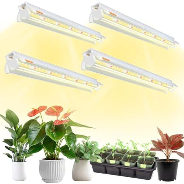 4 stk. T5 Plantelys, Fuld Spektrum 42cm LED Vækstlys, Plantevækstlampe med Reflektor/Daisy Chain Design til Frøplanter