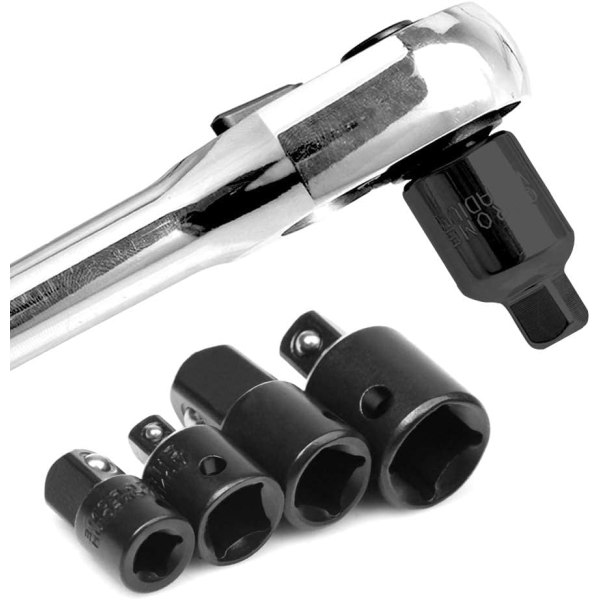 4 stk. forhøyer- og reduksjonssett skralleadapter reduksjonsadaptere for stikkontakter og bits 1/2\" 1/4\" 3/8\"