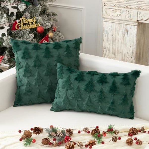 Julepynt Putertrekk 18x18 Tommer Myk Pluss Faux Fur Jacquard Kastputer Puter Trekk for Sofa Holi