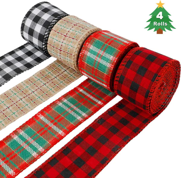 4 ruller ternet burlap-bånd ternet ledning julebånd, multi-