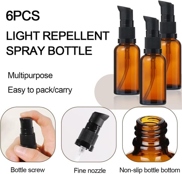 st 20 ml tomma bruna glasflaskor, påfyllningsbara tomma bärnstensfärgade glasflaskor med pump, bärnstensfärgade glasflaskor för lotion, lotiondispenser