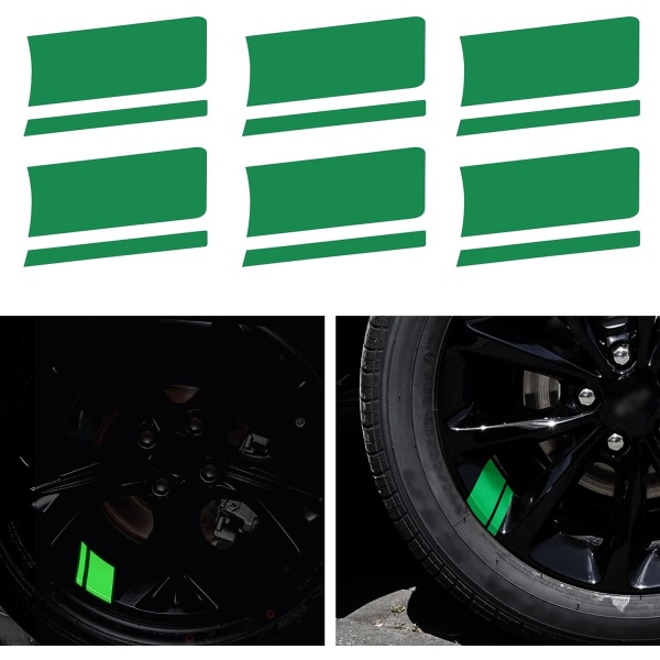 Green 6 Pack Reflective Vinyl Car Wheel Rim Stickers - Unive