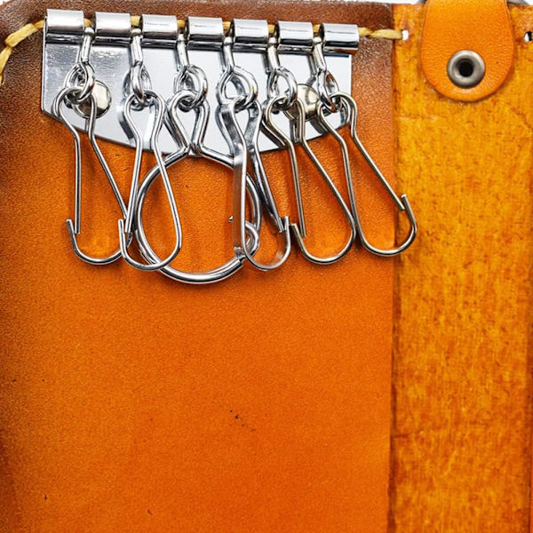 Nyckelskal i ko-läder, Nyckelhållare i ko-läder Unisex Nyckelskal Myntplånbok Bärbar Bilnyckelskal med 6 krokclips för män