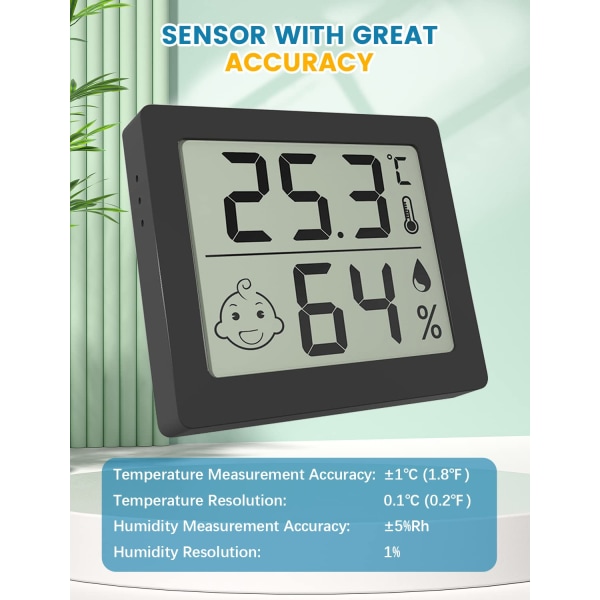 (Sort) Digitalt Hygrometer Innendørs termometer Fuktighetsmålerrom