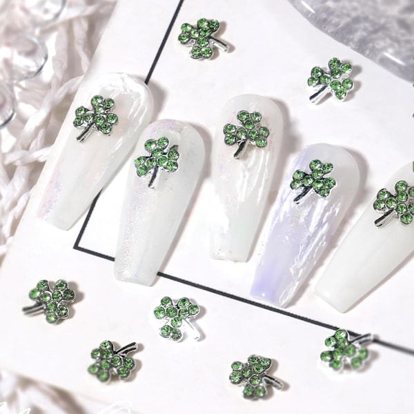 Shamrock Nagelcharms Silver Shamrock Nagelstenar med Kristaller Design 3D St. Patricks Dag Nagelstenar Legering Silver Sh