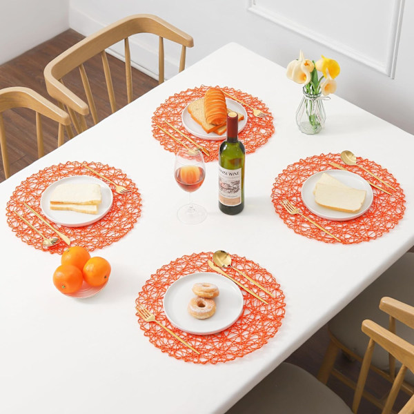 Runde Placemats Sett med 6 for Spisebord, 15 Tommer Papirvevd Boho Dekorativ Sirkel Placemat for Bryllup Jul