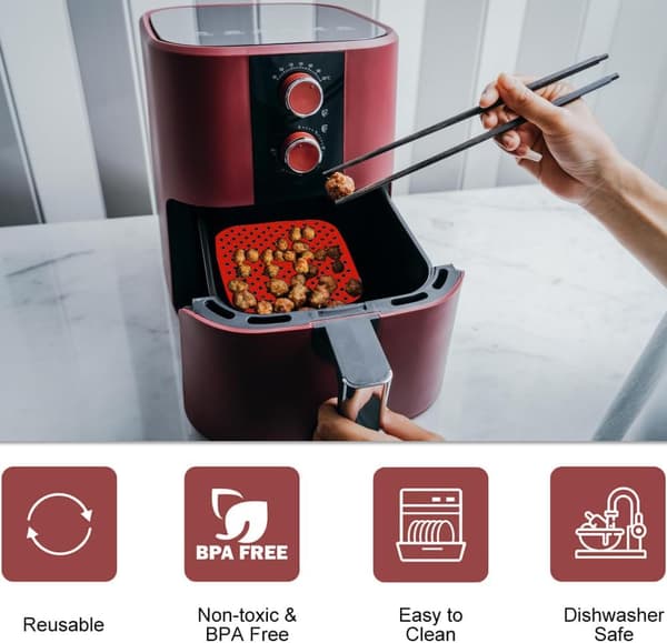 Silikonmatter til airfryer – sett med 2, rød og svart, gjenbrukbart non-stick tilbehør, perforert bakepapir