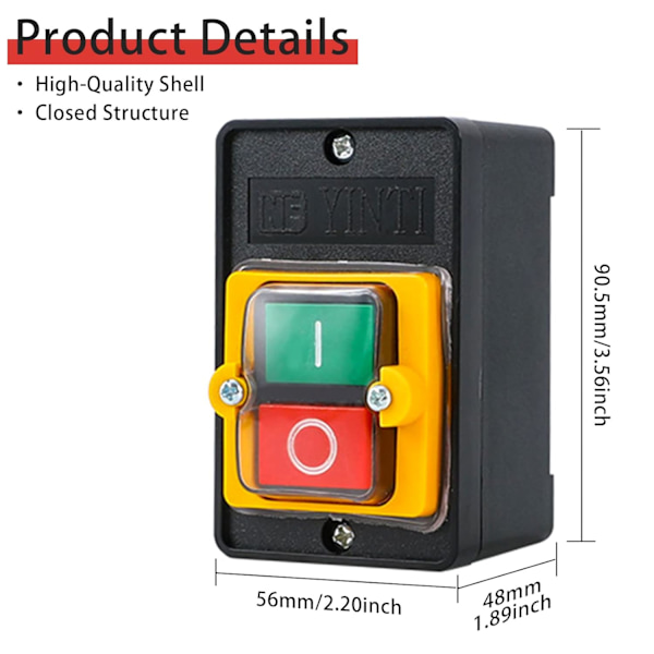 2 st tryckknappsbrytare AC220V/380V 10A Vattentät tryckknapp PÅ/AV Tryckknapp Används för mekanik