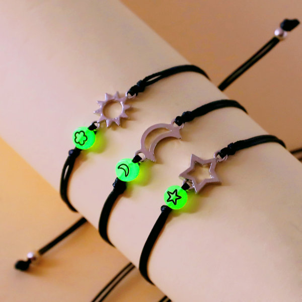 Justerbare venskabsarmbånd, med lysende perler，3 stykker assorteret håndlavet Lucky Rope-armbånd