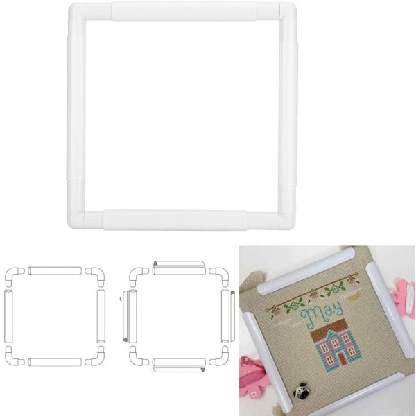 Broderiramme (27,9 x 27,9 cm), firkantet rektangulær plastklipsramme
