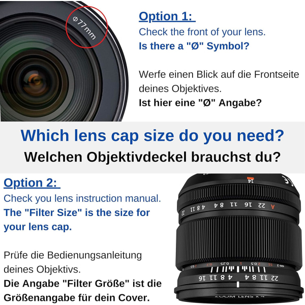 Kameralinsedæksel, Ø40,5 mm diameter, Snap-on beskyttelseshætte, kompatibel med Nikon, Canon, Sony, Sigma