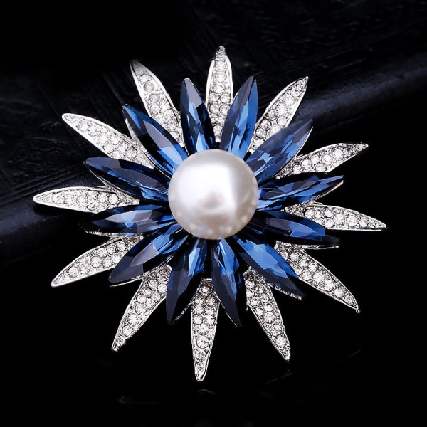 (Blue）Famous Austrian Crystal Flower Brooches with Simulated Pear