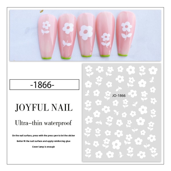 Vårsommarblomma Vita nagelklistermärken Nail Art 6 ark S