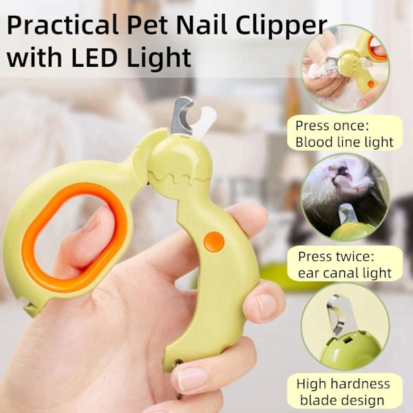11x7,1cm Kloklipper for kjæledyr med LED-lys, katteklo-trimmer med sterkt LED-lys for å unngå å klippe for langt inn i blodåren, skarp vinklet blad for stell