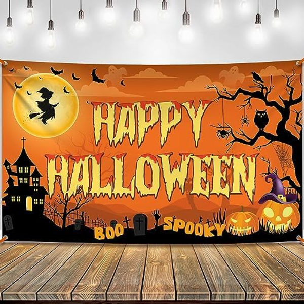 2 kpl Pelottava Onnellinen Halloween-Lippu, 90x150cm | Oranssit Halloween-Taustakuvat Halloween-Koristeluihin | Halloween