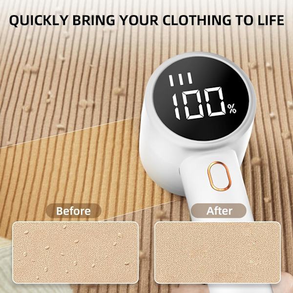 1 stk. Stofshaver, Fnullerfjerner Genopladelig, Elektrisk Bærbar Sweater Defuzzer med 3 Hastigheder, Digitalt LED Display til Fjernelse af Fnuller fra Tøj, F